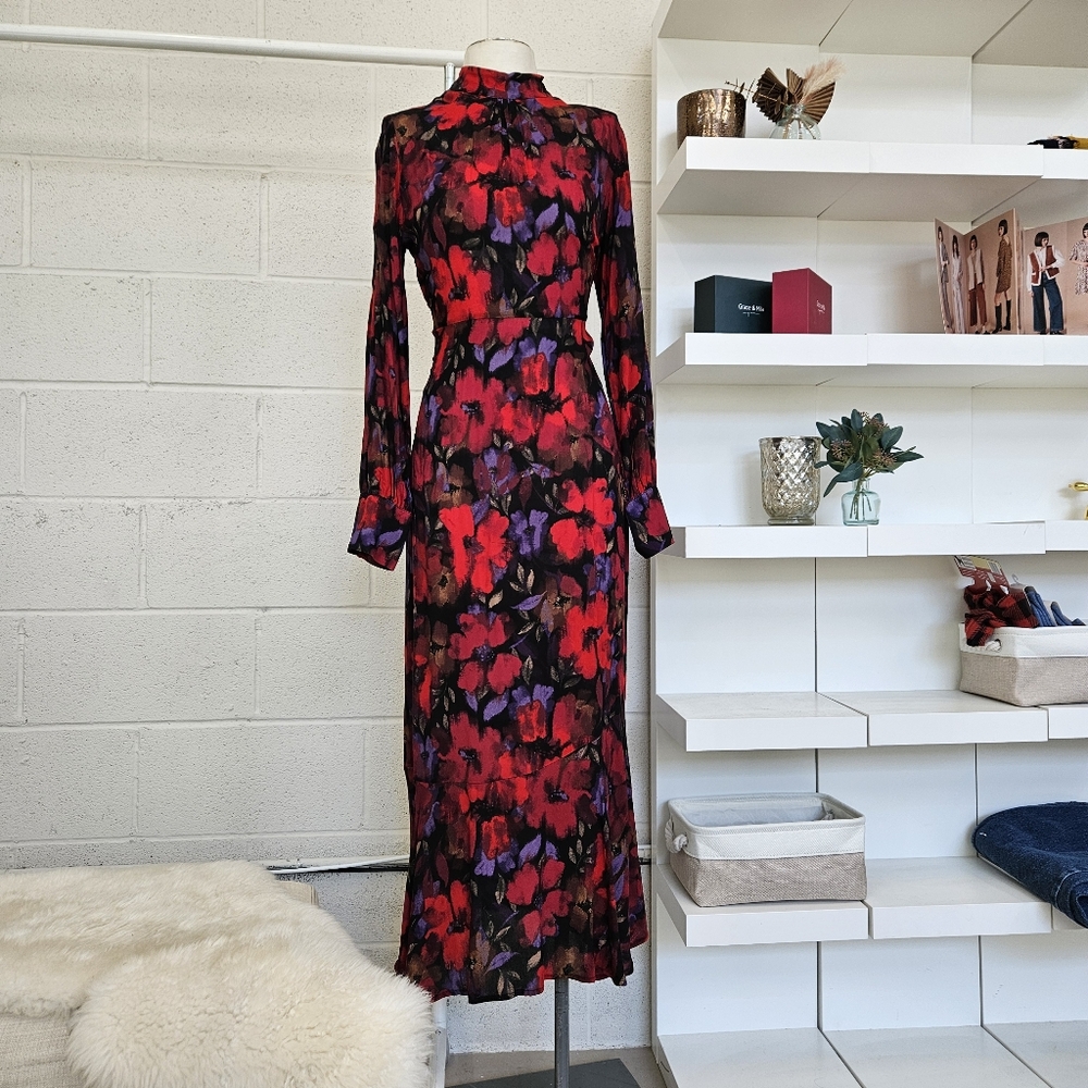 APRICOT Red & Purple Floral Long Sleeve Maxi Dress